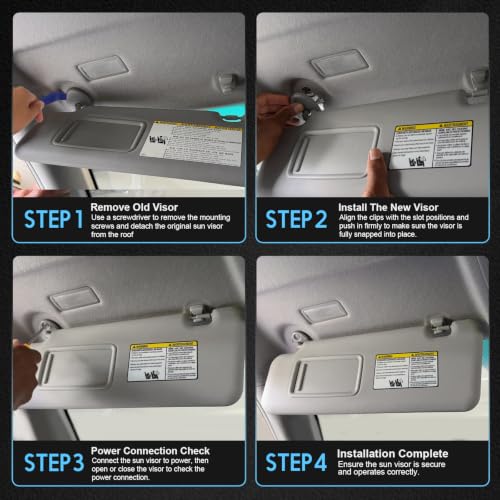 ItranMc Sun Visor Passenger Side for 2008-2013 Toyota Highlander - color: (Gray)Right Passenger Side