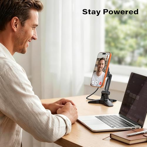 APPS2Car for MagSafe Charger Stand Qi2 15W Fast-Charging Wireless Charger Stand with Cooling Fan Adjustable Magnetic Desktop Phone Holder for Office Compatible with iPhone 12-17 Series (No Adapter) - color: Black-Wireless Charger