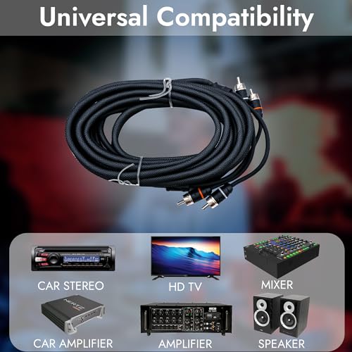 Elite Audio Premium Series 17ft. 2-Channel Car Audio RCA Cable – Double Shielded, Oxygen Free Copper, Noise Reducing Audio Cable for Amplifiers, Subwoofers, Speakers, and Processors – PRM17 - size: 17' (ft), style: 2-Channel