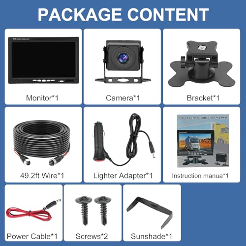 Truck RV Backup Camera with 7 Inch Monitor, AHD 1080P DIY Guide Lines No Delays Waterproof Wired Reverse Rear View Camera System for Car Trailer Camper - size: 7inch +1 Camera