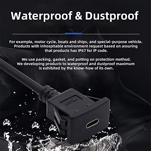 Waterproof Dustproof USB-C Type-C USB 3.1 10Gbps Extension Flush Car Latch Mount Extension Cable for Dashboard Panel - style: Panel Mount