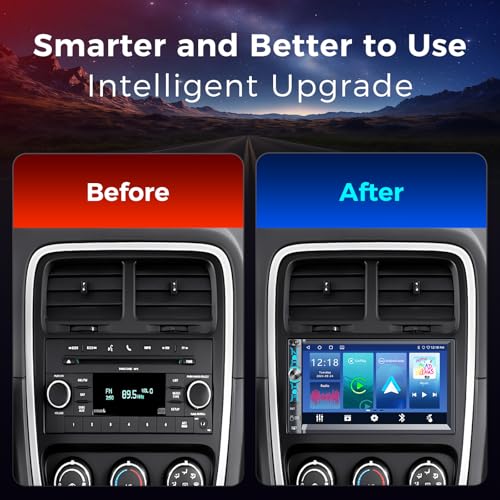 7" Double Din Car Stereo with Wireless Apple Carplay & Android Auto, Bluetooth, 240W, SWC, Subwoofer Out, Mirror Link, USB-C/AUX/TF, FM/AM Car Radio Receiver, Backup Camera - style: Volume knob + 4 physical buttons