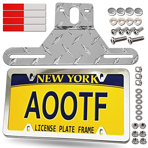 Aootf Trailer License Plate Bracket, Aluminum Holder & Chrome Frame - color: Silver