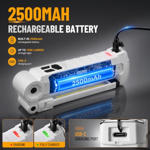 Rechargeable Work Light, 1200 Lumens Magnetic Light - color: White