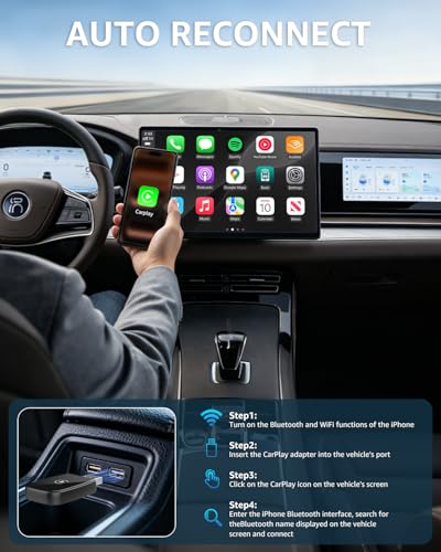 4 in 1 Wireless CarPlay Adapter Car Screen Mirroring Adapter for Apple iPhone& Android, Convert Wired CarPlay to Wireless, Stable Control & No Delay Latency, Plug and Play - color: PureBlack