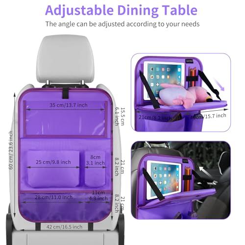 LUCMO Car Backseat Organizer with Foldable Tablet Holder, Dark Purple - color: Dark Purple-3, size: 2 Pack with Food Tray