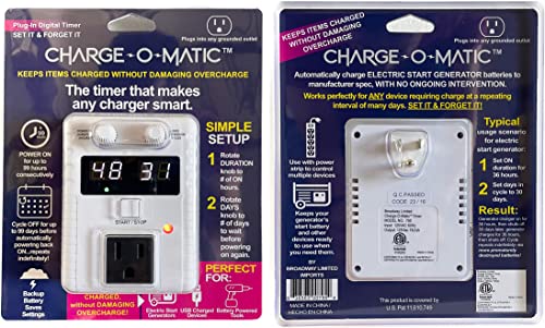 Charge-O-Matic: Automatic Charging Timer for Any Battery-Powered Equipment | Custom Cycles 1-99 Hours On / 1-99 Days Off | ETL Certified | No Wi-Fi Required