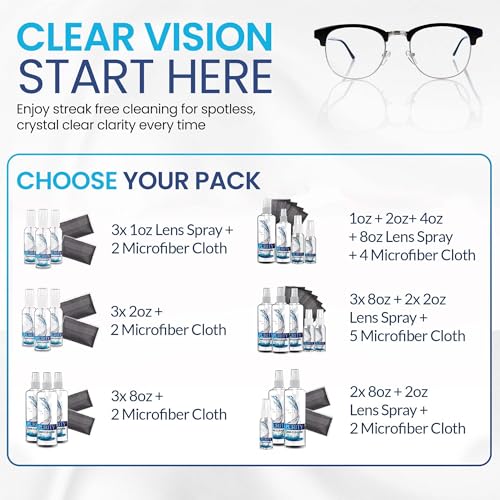 Purity Eyeglass Lens Cleaner Kit - 3 x 2oz Travel Size Lens Cleaner Spray - style: 5 Piece Set - 3 (2oz Lens Spray) + 2 (Microfiber Cloth)