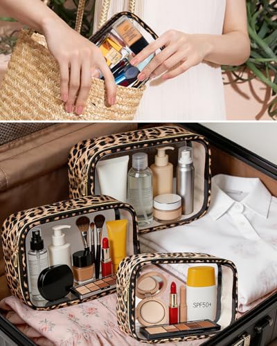 TSA Approved 5 Piece Diaper Bag Organizer Pouch Set, Waterproof Clear Toiletry Bag Travel Packing Organizer Bags Clear Makeup Pouch Cosmetic Case with Zipper Car Essentials Bag - color: 5Pcs Leopard