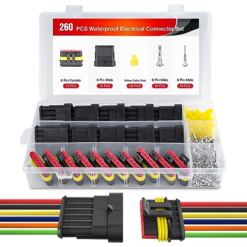 Nilight 260PCS 6 Pin Electrical Connector Plug with Male Female Terminals - size: 6Pin Connector 200Pcs
