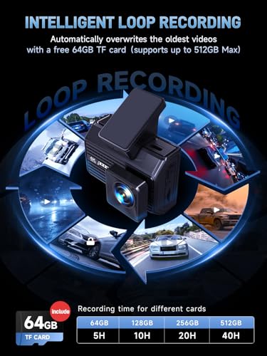 4K+1080P Front and Rear Dash Cam with Hardwire Kit, OSMO Dashcam Pro, STARVIS Night Vision, Built-in GPS, 5.8GHz WiFi, 24H Parking Mode, Loop Recording, G-Sensor, Includes 64GB Card