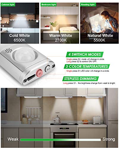 goodland Under Cabinet Lighting 80 LED Closet Light, Motion Sensor Lights Indoor USB Rechargeable Dimmable Stick-on Night Light Bar for Kitchen, Wardrobe, Garage, Stairs, Bedroom (3 Packs) - size: 9.05 inch 3 Packs 80 LED