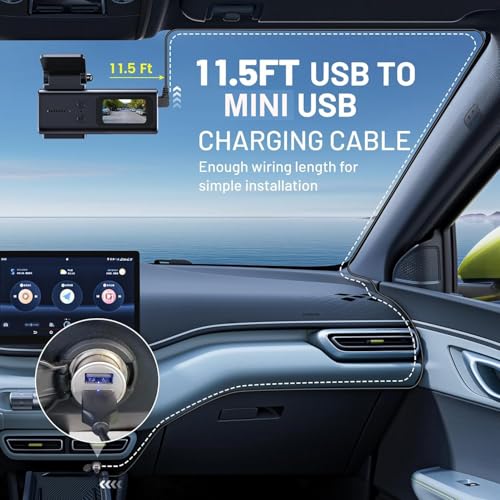 Gebildet Dash Cam Cable for Mini Dash Cam,11.5FT L Angle Mini Adapter Dash Camera Power Cord,Dashcam Charger Cord for Mirror Camera,Driving Recorder,Car DVR - style: USB to Mini