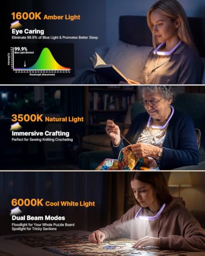 Reading Light with Storage Case, 3 Colors Dimmable Neck Lamp - color: Purple Light with Storage Case
