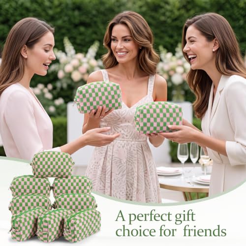 Gilprop 8 Pcs Checkered Makeup Bag Small Cosmetic Pouch Bulk,Pink Green - color: Pink Green