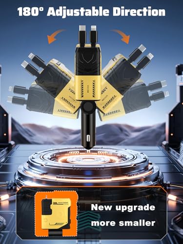 Retractable Car Charger with Retractable Cables (31.5 inch), 4 in 1 Super Fast Car Phone Charger, 2 USB Ports Car Charger Adapter, Compatible with iPhone 15 14 13 12 11 Pro Max, iPad, Pixel - color: Yellow