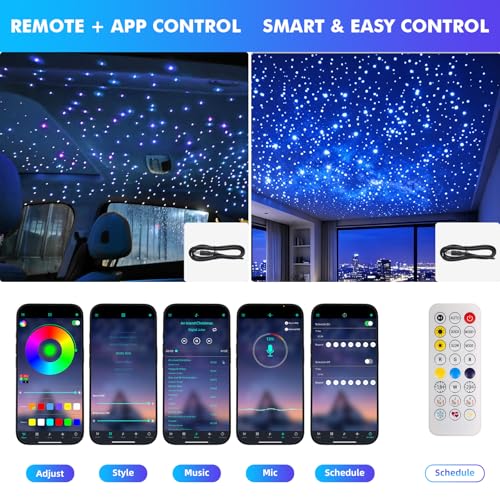 Split Headliner Star Light Kit, 720pcs Ceiling Fiber Optic Lights APP/Remote Control Music Mode RGBW Sound Activated Easy to Hide for Car Roof Home Ceiling Lights - size: 720pcs of 4.9ft(0.02+0.03in)