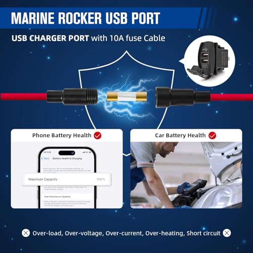 Anina LED Rocker Switch, 3 Pack 12A/20A 24V/10A LED Light Bar & Rear Light & 4.2A Dual USB Car Charger Port with Jumper Wire for Marine Toggle Switch Panel on ATV UTV Boat Polaris Can-Am Blue