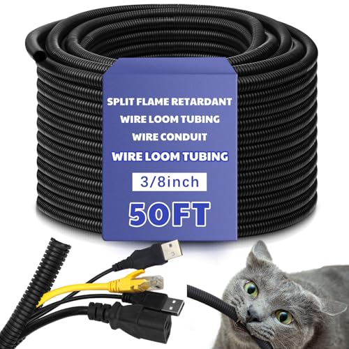 Kanayu 3/8''-50 Ft Split Wire Loom Tubing, Black Flame Retardant - color: Black, size: 3/8''-50 Ft