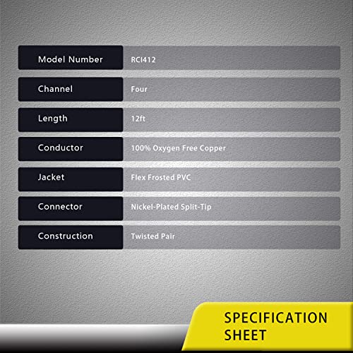 RECOIL RCI412 12ft 4-Channel RCA Audio Cable Twisted Pair Noise Reduction - style: 12ft 4-Channel RCA