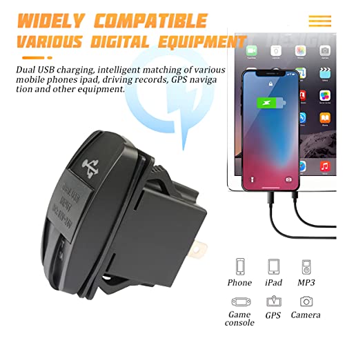Dual USB Car Charger Rocker Style Switch, Waterproof 12-24V 3.1A 2 USB Ports, Power Charge Socket with LED Light, Vehicle Outlet Replacement for Marine, Boat, Truck, Golf Cart, RV (Blue) - color: Blue