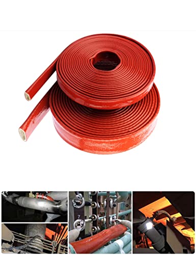 Fuel Line Heat Shield Insulation Heat Sleeve Fuel Line Heat Shield Sleeve Fire Sleeve Silicone Coated Fiberglass Heat Protection for Automotive Hose Lines & Electrical Wiring 3/4" ID Red - color: Red, size: 3/4" ID*5FT