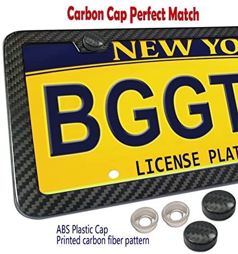 BGGTMO Real Carbon Fiber License Plate Frame, Stainless Steel Base, 1 Pack - color: Real Carbon Frame-2 Holes