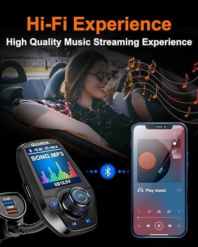 Bluetooth FM Transmitter for Car, 1.8" Display, AUX in/Out, 18W Fast Charge - color: 18W/5V-Black