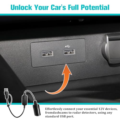 Car USB to Cigarette Lighter Adapter, 60cm USB A & C 12V Cigarette Lighter Socket Power Converter Cable for Car Fan, GPS Dash Cam, Cigarettelighter Socket Adapter, Universal Fit - size: 60cm/23.62 Inches