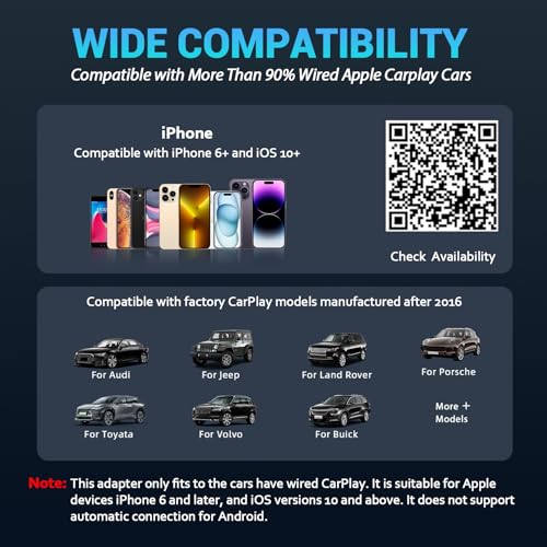 2026 Upgraded Wireless CarPlay Adapter for iPhone 6+ (iOS 10+) & 2016+ Car