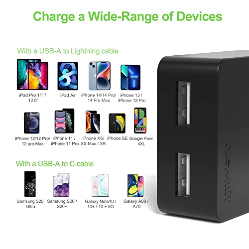 Nekmit Dual Port Ultra Thin Flat USB Wall Charger with Smart IC, Black - color: Black