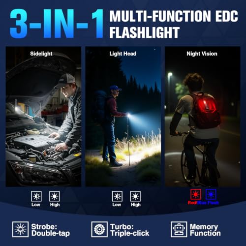 RECHOO Flat EDC Flashlight Rechargeable, 8-Mode Slim Pocket Flashlight with Magnetic Base & Clip, Lightweight Mini Rechargeable Flashlights for Everyday Carry, Working, Camping, Car Repair & Emergency - color: Green