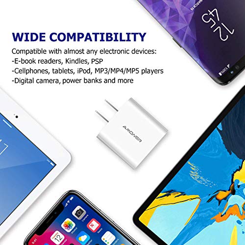 USB Wall Charger, Amoner 2Pack 15W 3-Port USB Charger Block iPhone Cube Charging Blocks for iPhone 14/13/12/11/X/XR/X/8/7/6, Galaxy, Android Phones and More - color: White