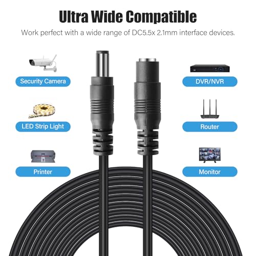 10-Pack 60ft DC Power Extension Cable,5.5mm x 2.1mm Extension Cord,12V DC Male to Female Power Cord for CCTV Security Camera,Power Supply,IP,Router,LED Strip - size: 60ft