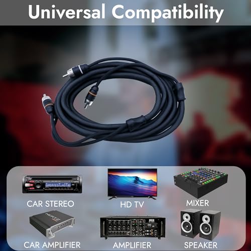 Elite Audio Premium Series 12ft. 2-Channel Car Audio RCA Cable – Double Shielded, Oxygen Free Copper, Noise Reducing Audio Cable for Amplifiers, Subwoofers, Speakers, and Processors – PRM12 - size: 12' (ft), style: 2-Channel