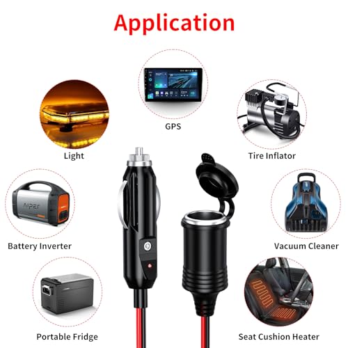 KEWIG 12/24V 13FT 16AWG Heavy Duty Car Cigarette Lighter Extension Cord - size: 13 ft