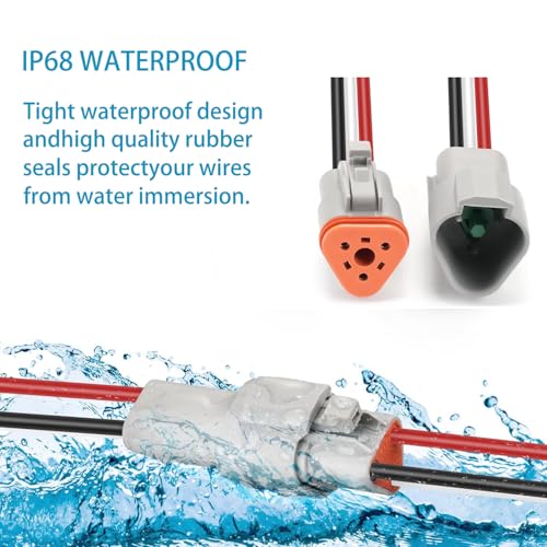 Deutsch DT Series 3 Pin Waterproof Connectors, 4Pairs 14 AWG Automotive Wiring Plug Kit for Truck, Boat, Car & LED Lights (3 Pin) - size: 3 Pin (4 pairs)