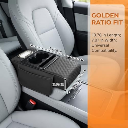 Car Center Console Armrest Pillow, 5-in-1 Armrest Box Cover with Cup Phone Holder & Storage Pocket Tissue Box, Multifunctional Auto Middle Console Arm Rest Protector, Universal Fit (Black) - color: Black