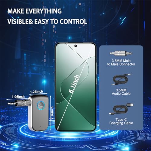Bluetooth AUX Adapter for Car,3.5mm Wireless Receiver AUX Bluetooth Car Adapter,Hands-Free Call for Cars, Speakers, Stereo Systems and Headphones