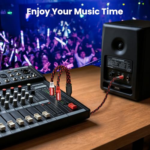 KIRFEIHT RCA to 3.5mm Audio Cable - 10FT AUX OFC Core Cord RCA Cables with Nylon Braided 1/8 Gold-Plated Connectors for Smartphones, Tablets, Speakers, HDTV, Amplifiers - Red & Black - size: 10FT, style: 2RCA TO 3.5MM