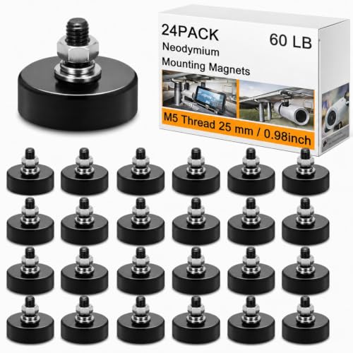 Morningro 24 Pack Mounting Magnet 60lb Magnetic Base M5 Threaded Stud Nut - size: 60lb,0.98inch,M5