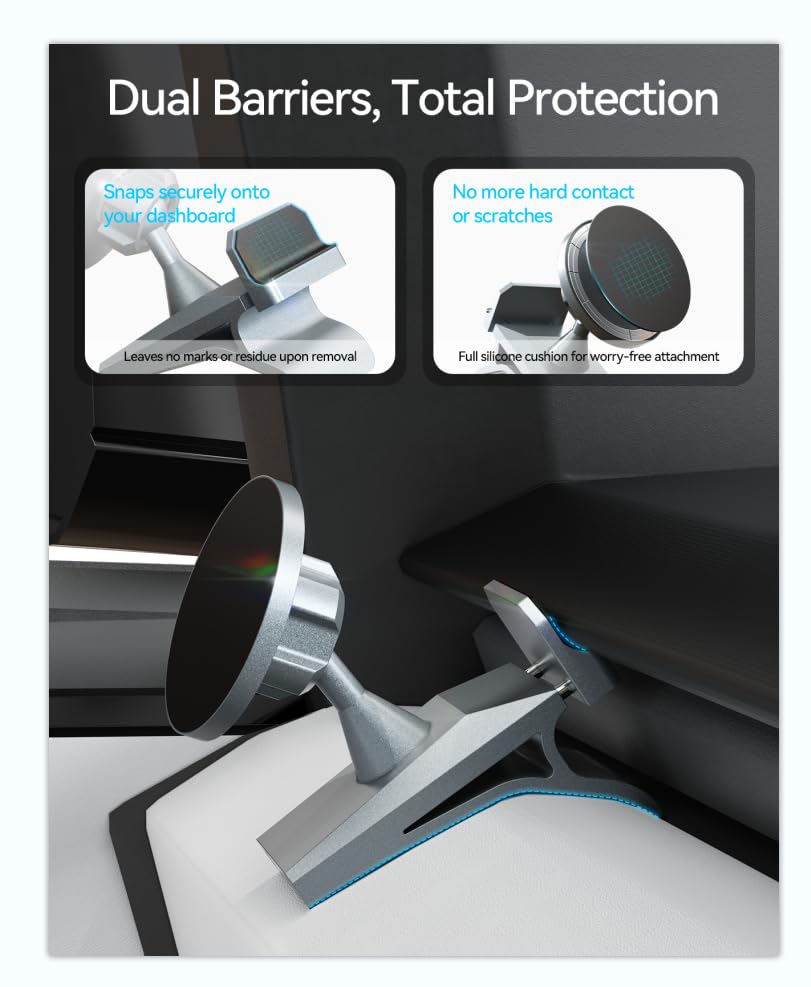 Phone Mount for Tesla Cybertruck The Ultimate Magnetic Phone Holder for Tesla Cybertruck Accessories | 360° Adjustable All-Metal Dash Mount with Strong Magnets Secure Clip-On Design Leaves No Residue - size: Cybertruck, Dashboard
