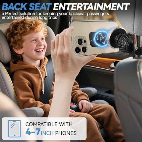 XUKEY Magnetic Car Phone Holder Headrest Mount Universal Car Back Seat Holder Adjustable Hands-Free Vehicle Phone Holding Mount for iPhone 16 15 14 13 12 Pro Max Samsung