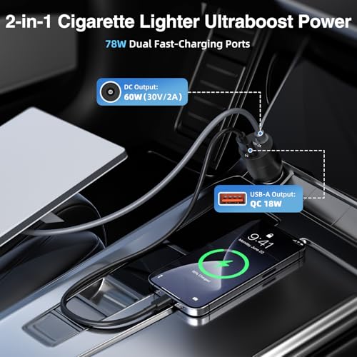 For Starlink Mini Car Adapter 12V-24V to 30V DC Step Up Converter, Dual Port(DC & USB A) Car Cigarette Lighter Adapter, Support Official 50M Cable for Starlink Mini Accessories for RV/Boat/Trailer