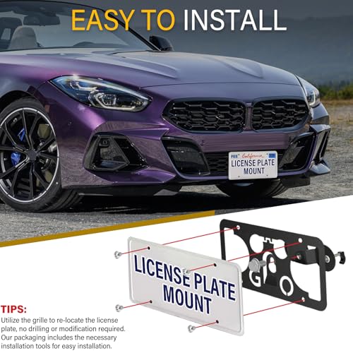 No Drill Front License Plate Holder Fits BMW X5 2019-2025, 2000-2006