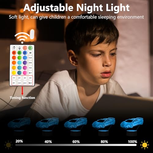 16 Colors Car Night Light, 3D LED Night Lamp for Boy, Remote Control - color: 16 Colors Car Night Light