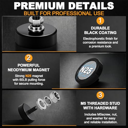 Morningro 24 Pack Mounting Magnet 60lb Magnetic Base M5 Threaded Stud Nut - size: 60lb,0.98inch,M5