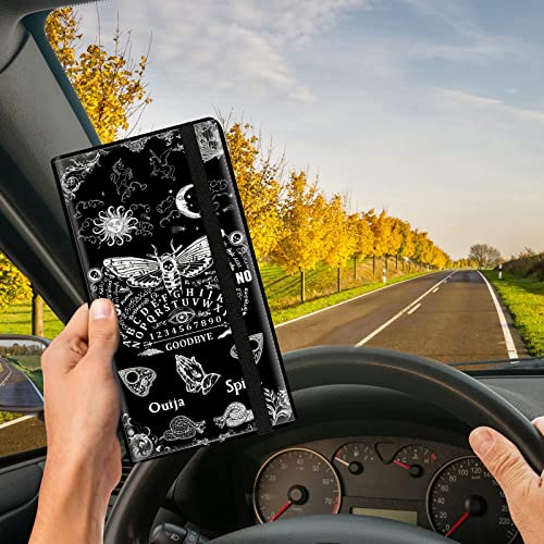 Car Registration and Insurance Card Holder, Premium PU Leather Vehicle Wallet Cover for Glove Box Car Organizer Drivers License/Cards/ID Essentials Document Holder, Death Moth Spirit Board - color: Death Moth Spirit Board