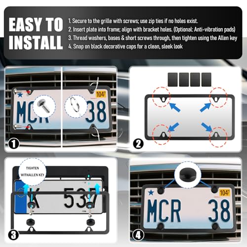 Front License Plate Bracket Kit,No Drill License Plate Mount with Screws Cable Ties,Licenses Plates Bracket Front Bumper Kit Car Accessories for U.S. Standard Cars Trucks SUVs