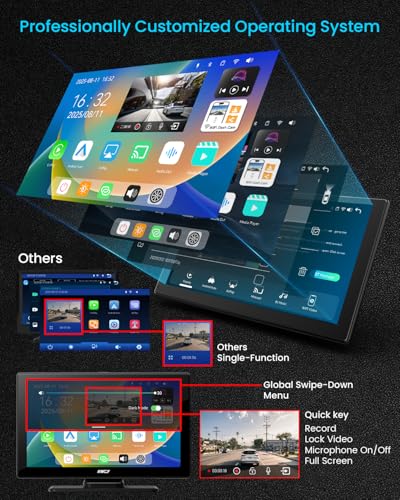 IK5 9" Wireless Apple CarPlay & Android Auto Screen, Portable Car Stereo with 4K Dash Cam & 1080p Backup Camera, Add CarPlay to Any Vehicle, Touchscreen, Mirror Link